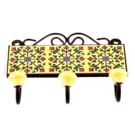 Mustard And Red Tiny Flower Tiles Hooks